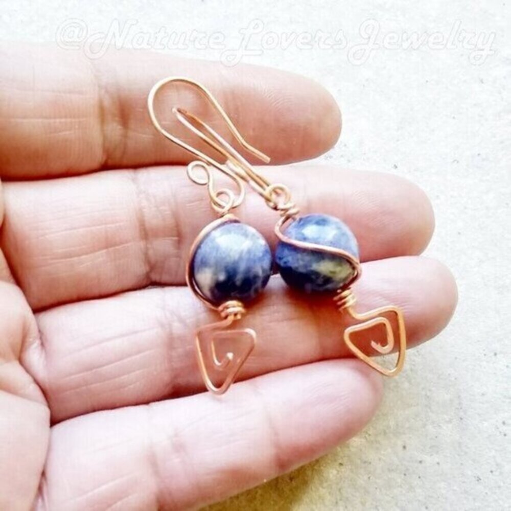 Handmade & Eclectic! Blue Sodalite & Copper Dangle Earrings ~ Blue Jeans Colors! - Picture 12 of 14